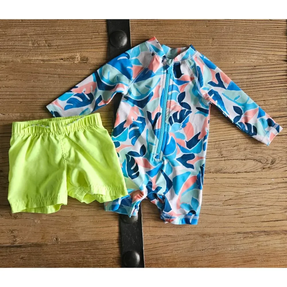 Old Navy Swim bundle, Trunks and rash guard suit sz 3-6M